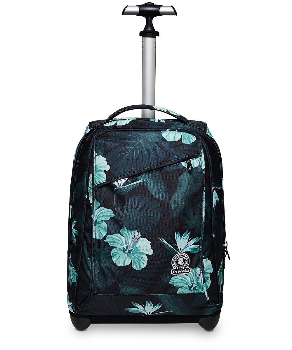 invicta-trolley-scuola-fantasy-hibiscus-azzurro-e-verde-2-in-1-con-spallacci-zai image 2