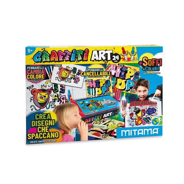 mitama-graffiti-art-kit-creativo-24-pz-con-aerografi-e-stencil-28x39-5x5-cm image 1