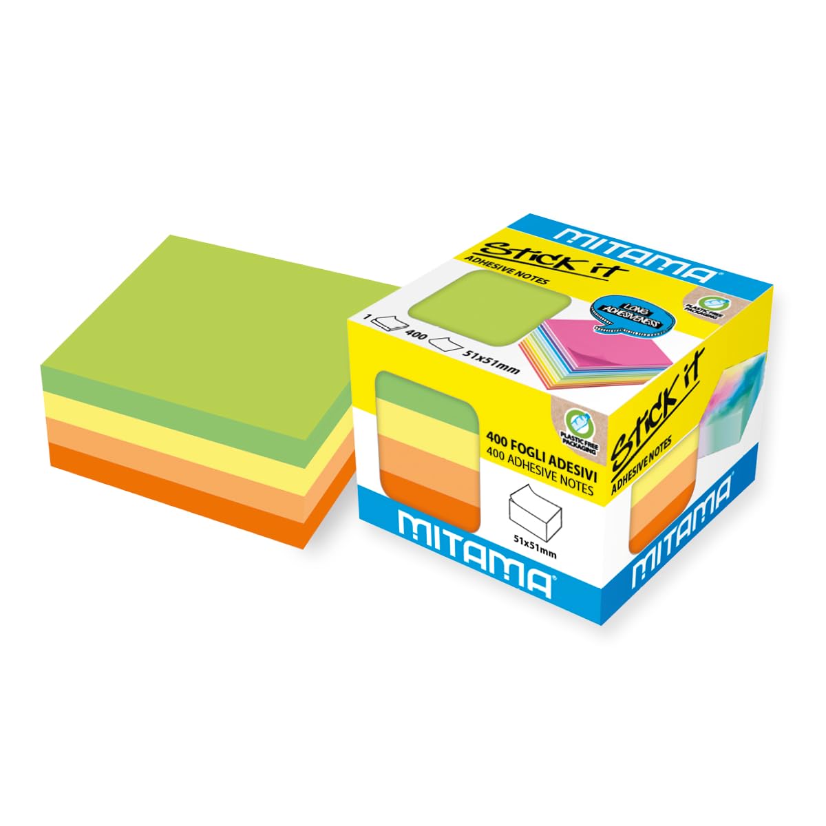mitama-mini-cubo-notes-adesivi-stick-it-400-foglietti-51x51-mm-colori-fluo image 1