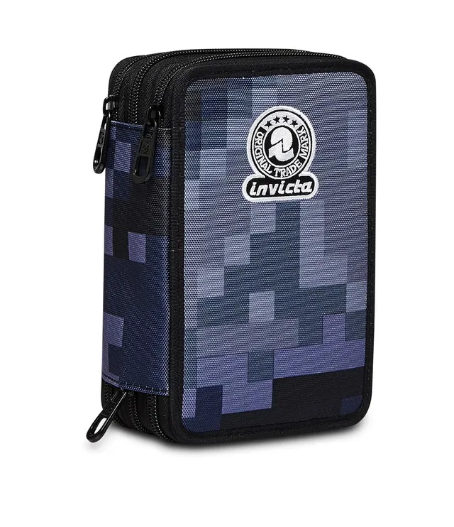 invicta-astuccio-scuola-3-zip-fantasy-pixel-camo-blue-completo-44-pezzi image 1