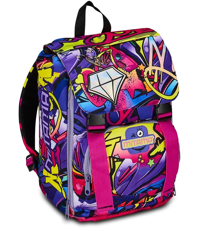 mitama-zaino-estensibile-hip-hop-diamond-rosa-e-viola-con-tasca-frontale image 1