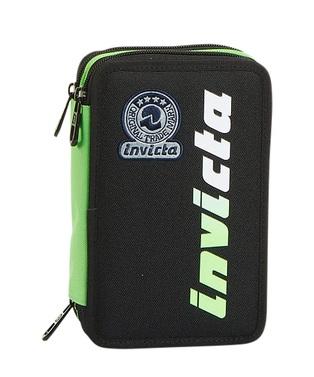 invicta-astuccio-scuola-3-zip-kupang-nero-verde-triplo-scomparto-completo image 1