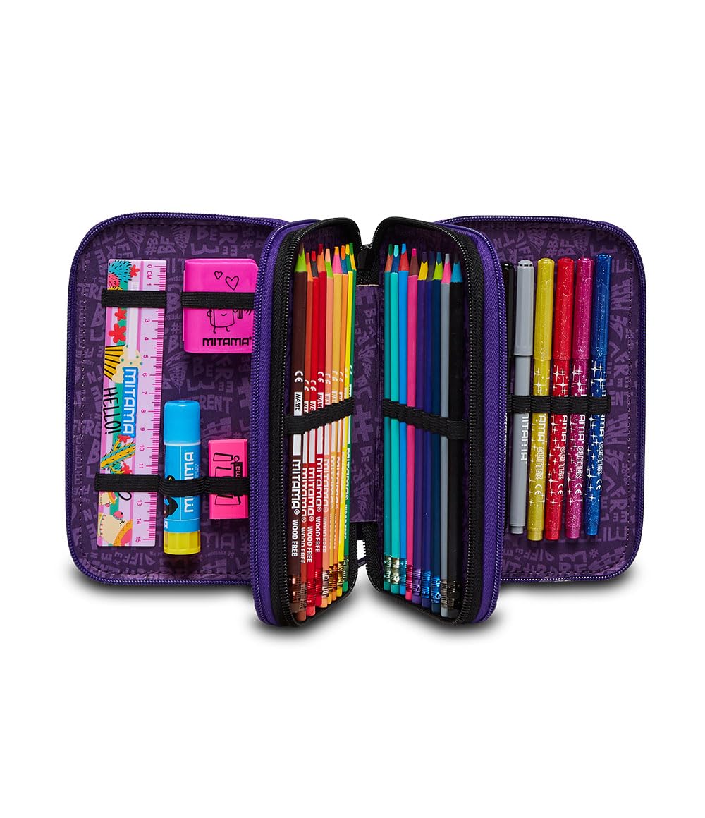 mitama-astuccio-scuola-3-scomparti-super-triplo-chic-nero-completo-47-pz image 2