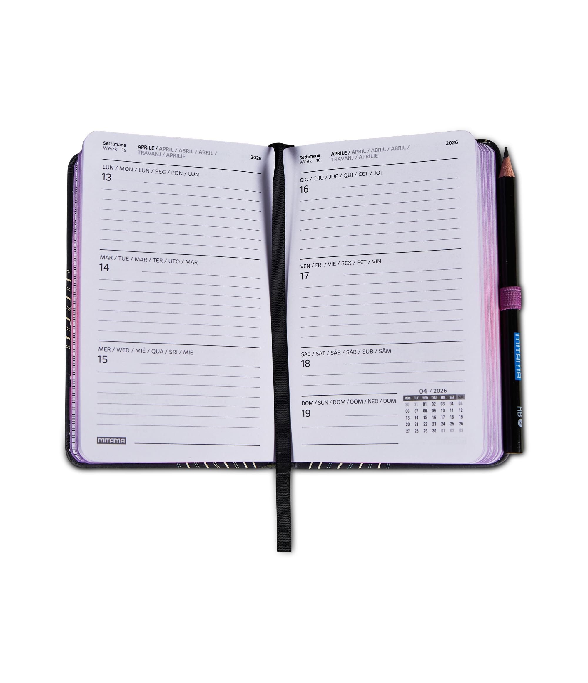 mitama-agenda-settimanale-2026-pocket-nero-fucsia-9x14-cm-18-mesi image 3