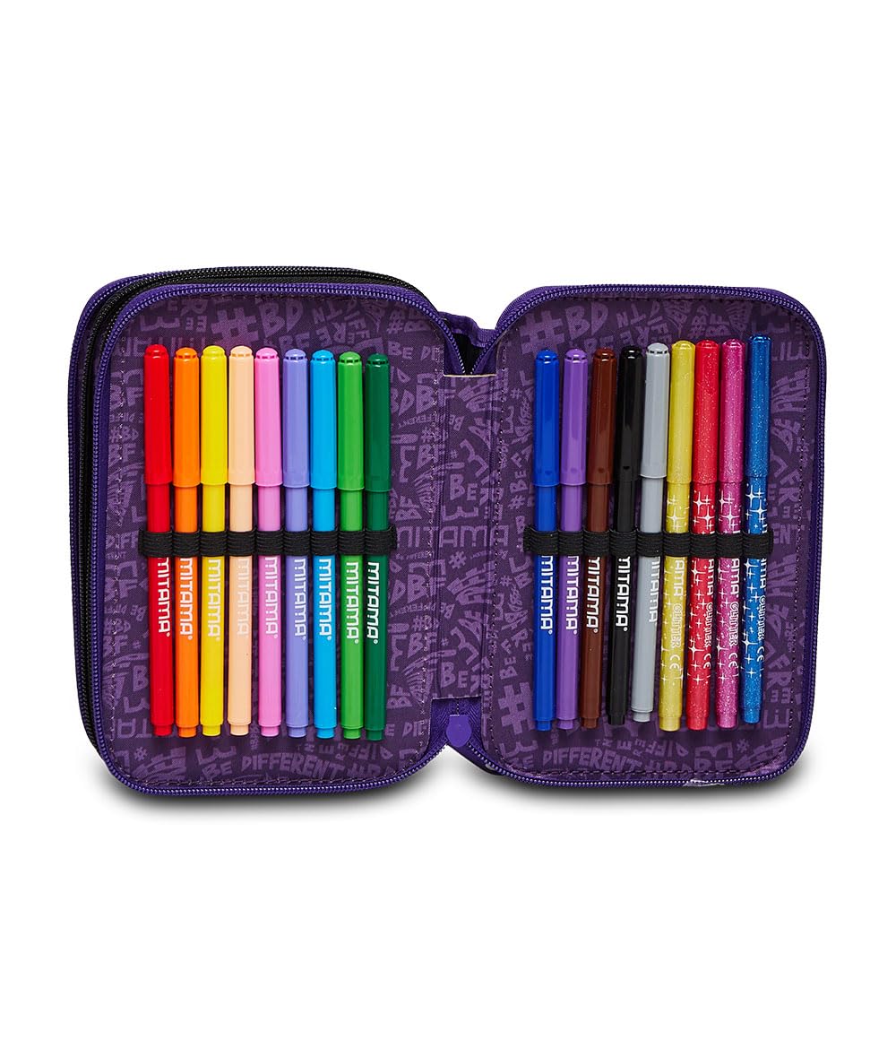 mitama-astuccio-scuola-3-scomparti-super-triplo-chic-nero-completo-47-pz image 3