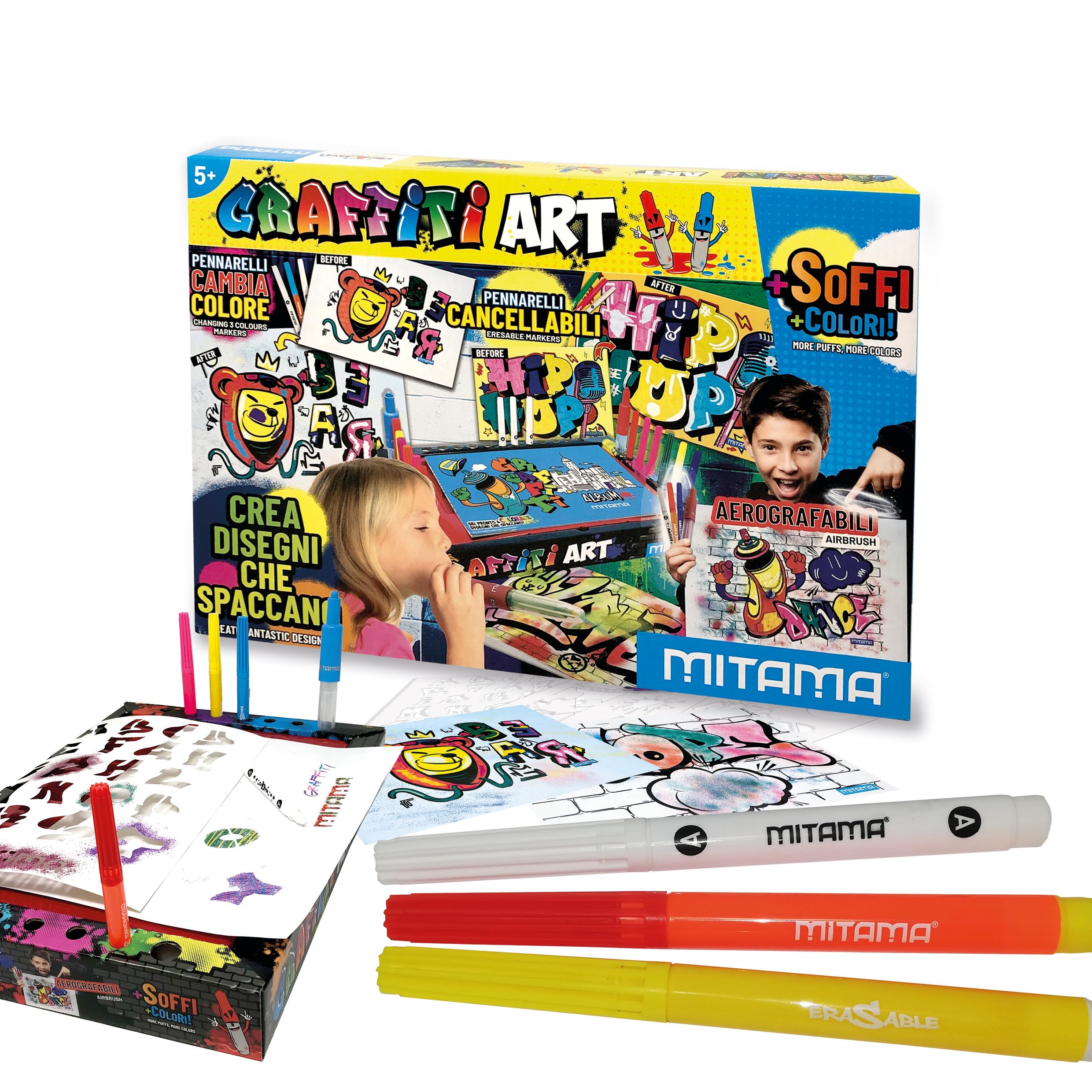 mitama-graffiti-art-kit-creativo-24-pz-con-aerografi-e-stencil-28x39-5x5-cm image 3