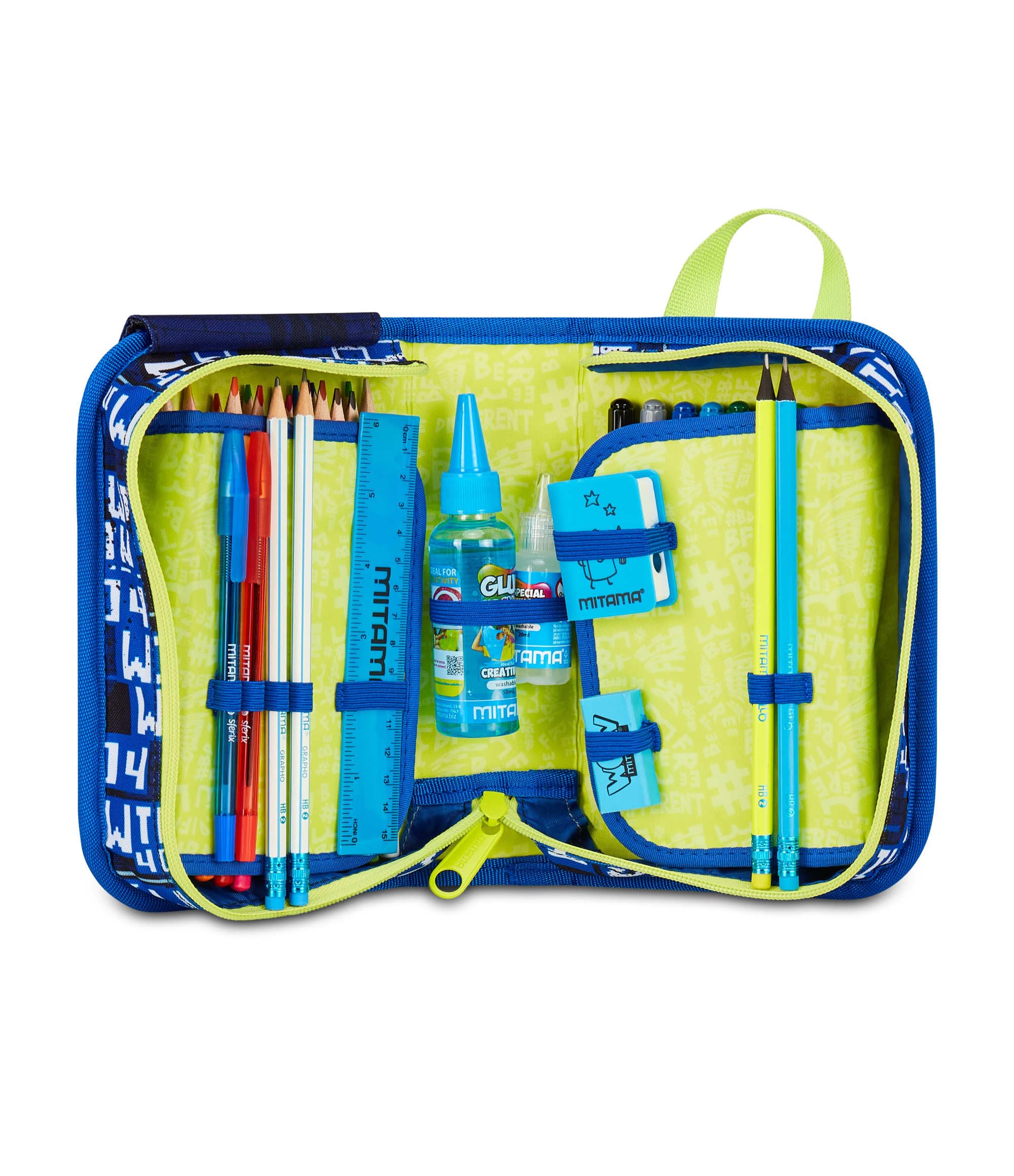 mitama-astuccio-scuola-4-zip-blu-triplo-scomparto-completo-di-penne-e-colori image 7
