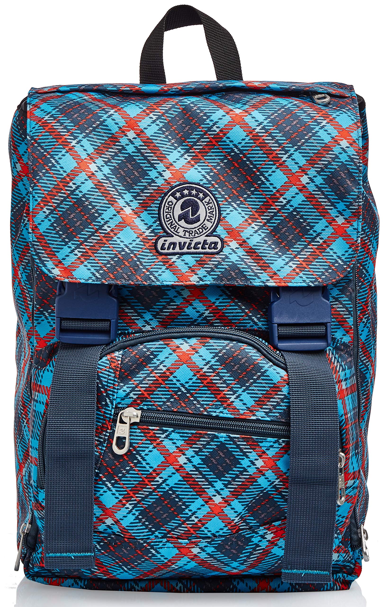 invicta-estensibile-tartan-zaino-scuola-blu-19-lt-28-lt-con-zip-laterale image 2