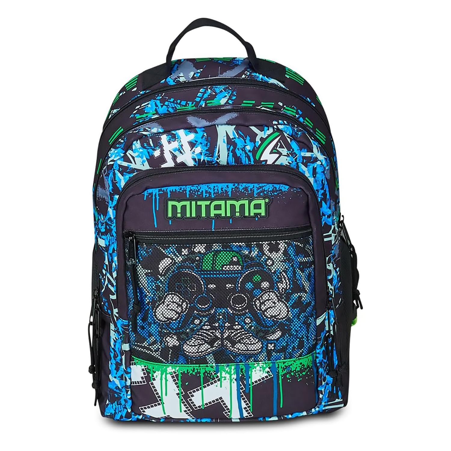 mitama-new-plus-punch-game-zaino-scuola-triplo-scomparto-blu-verde-con-tasca-fro image 3