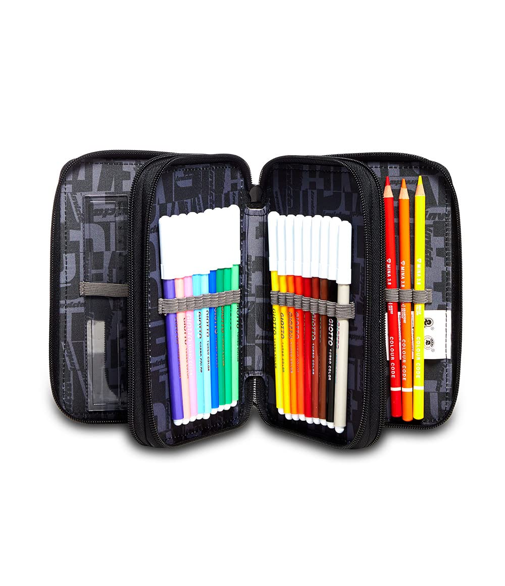 invicta-astuccio-scuola-3-zip-nero-triplo-scomparto-completo image 2