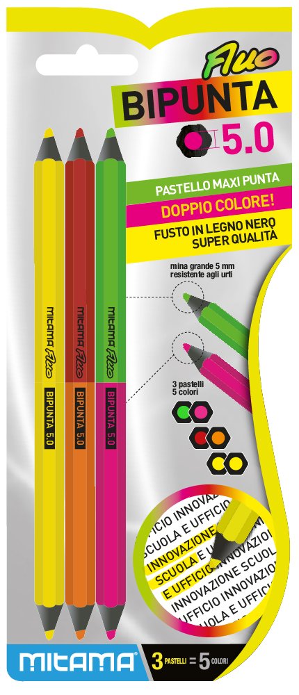 mitama-pastelli-evidenziatori-bipunta-jumbo-5mm-5-colori-fluo-3pz image 1