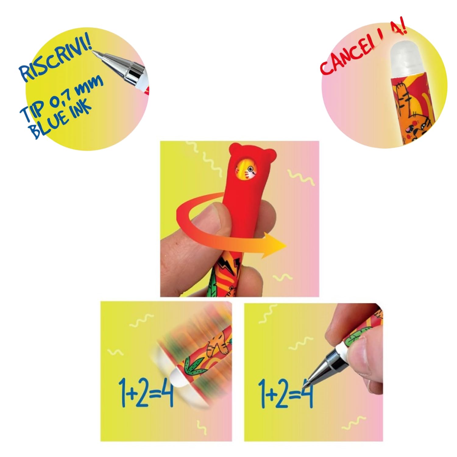 mitama-spinny-pen-set-4-penne-cancellabili-blu-0-7mm-animali image 4