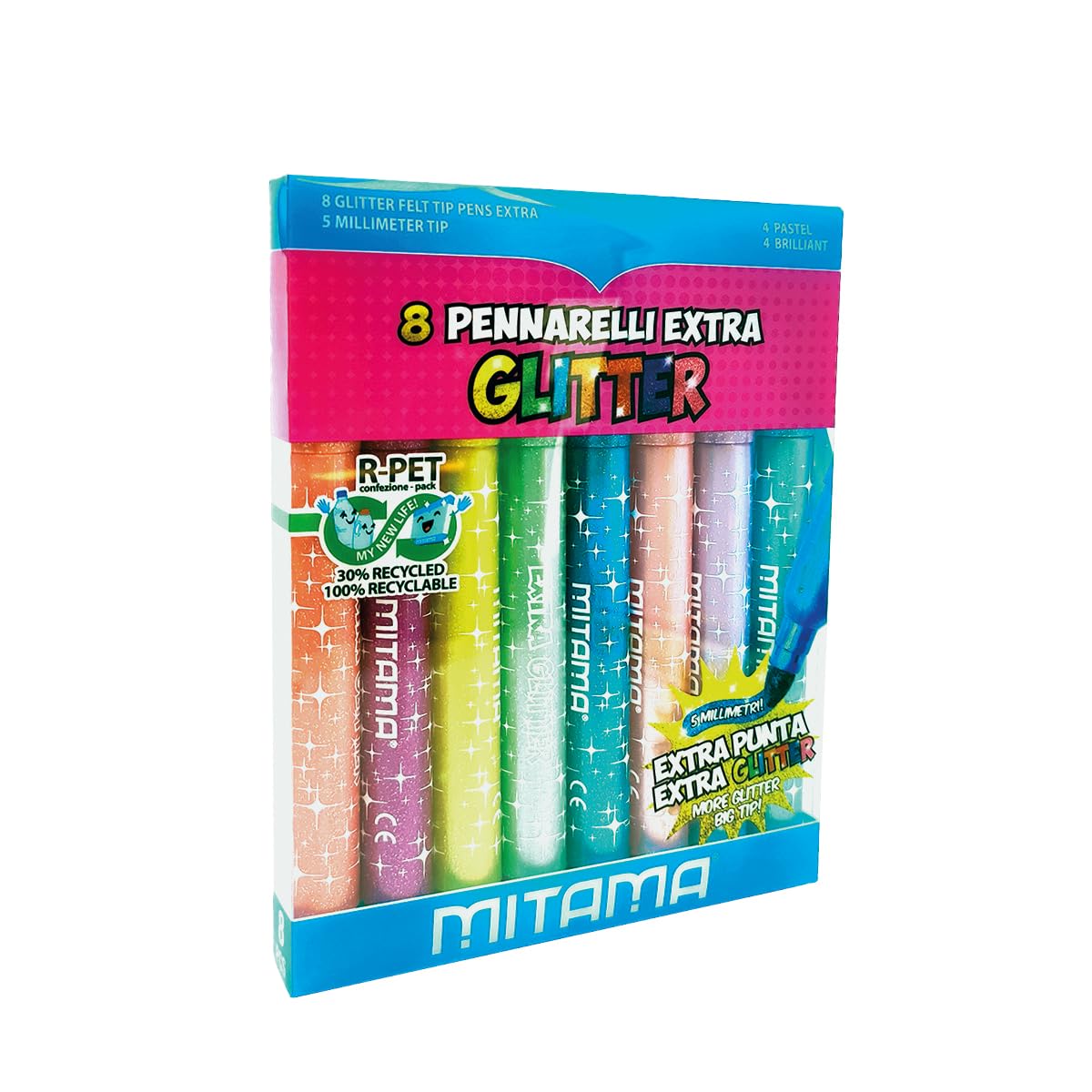 mitama-pennarelli-jumbo-glitter-8-pz-4-pastel-4-brilliant-in-pet-box image 4