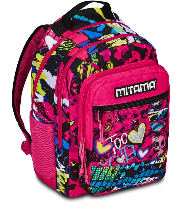 mitama-new-plus-zaino-triplo-scomparto-too-cute-rosa-e-nero-scuola-elementare image 1