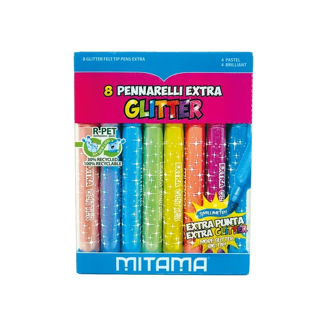 mitama-pennarelli-jumbo-glitter-8-pz-4-pastel-4-brilliant-in-pet-box image 1