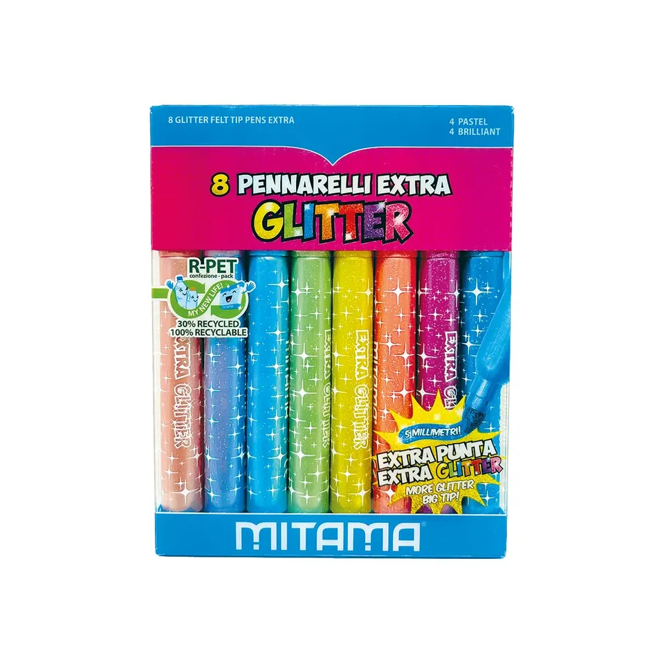 mitama-pennarelli-jumbo-glitter-8-pz-4-pastel-4-brilliant-in-pet-box image 1