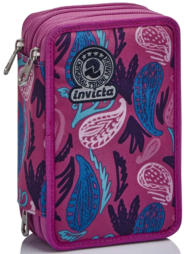 invicta-astuccio-3-scomparti-paisley-rosa-completo-di-penne-e-colori image 1