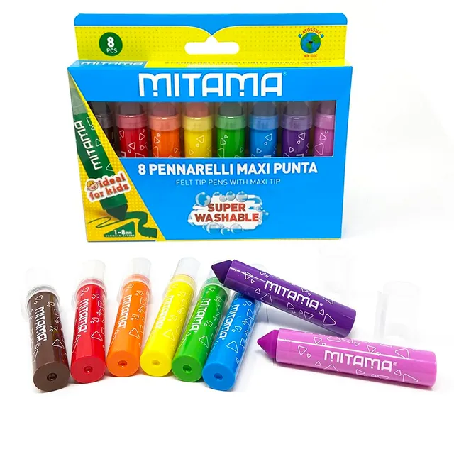 mitama-pennarelli-maxipunta-super-lavabili-astuccio-da-8-colori-scuola image 1