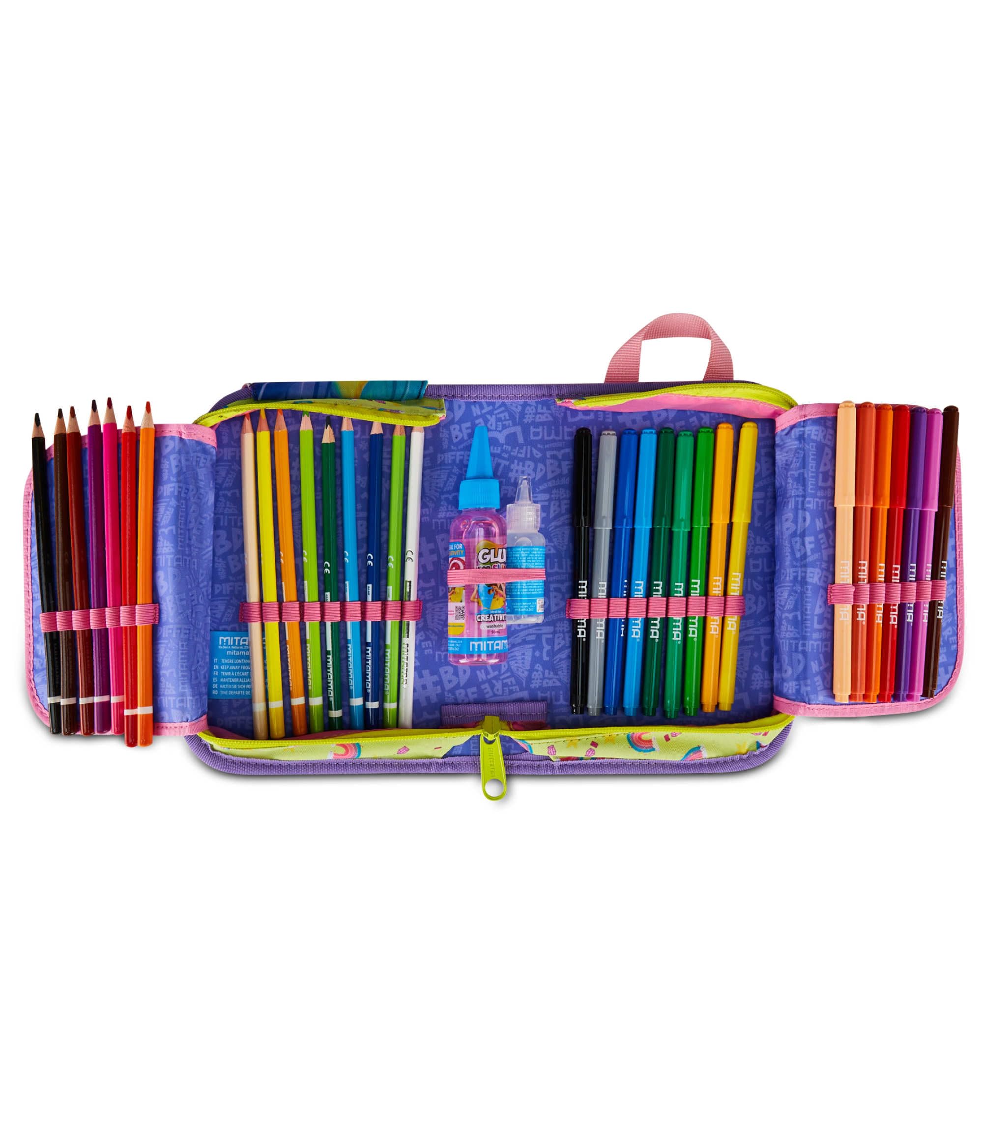 mitama-astuccio-scuola-4-zip-lilla-portapenne-triplo-scomparto-completo image 6