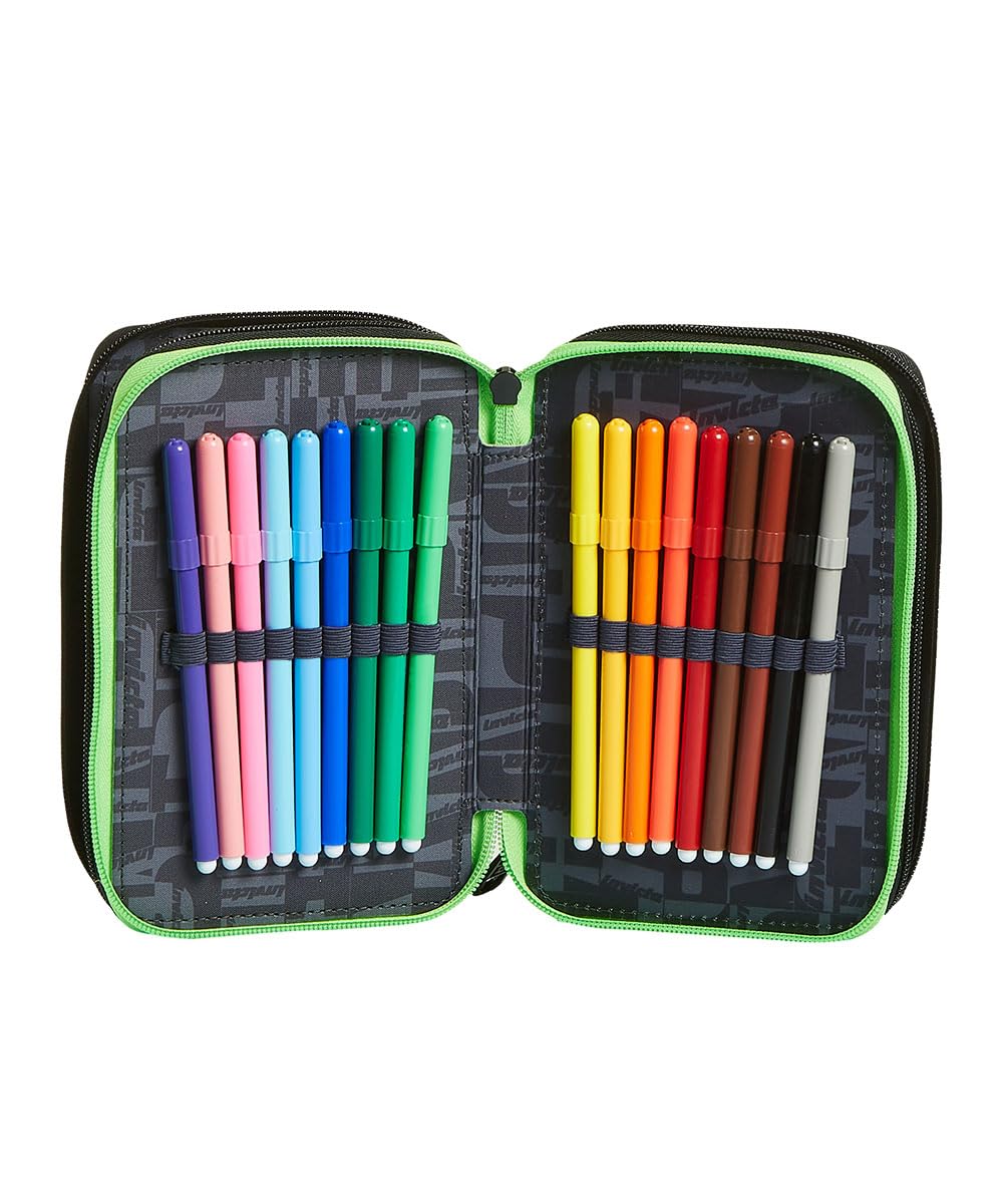 invicta-astuccio-scuola-3-zip-kupang-nero-verde-triplo-scomparto-completo image 4