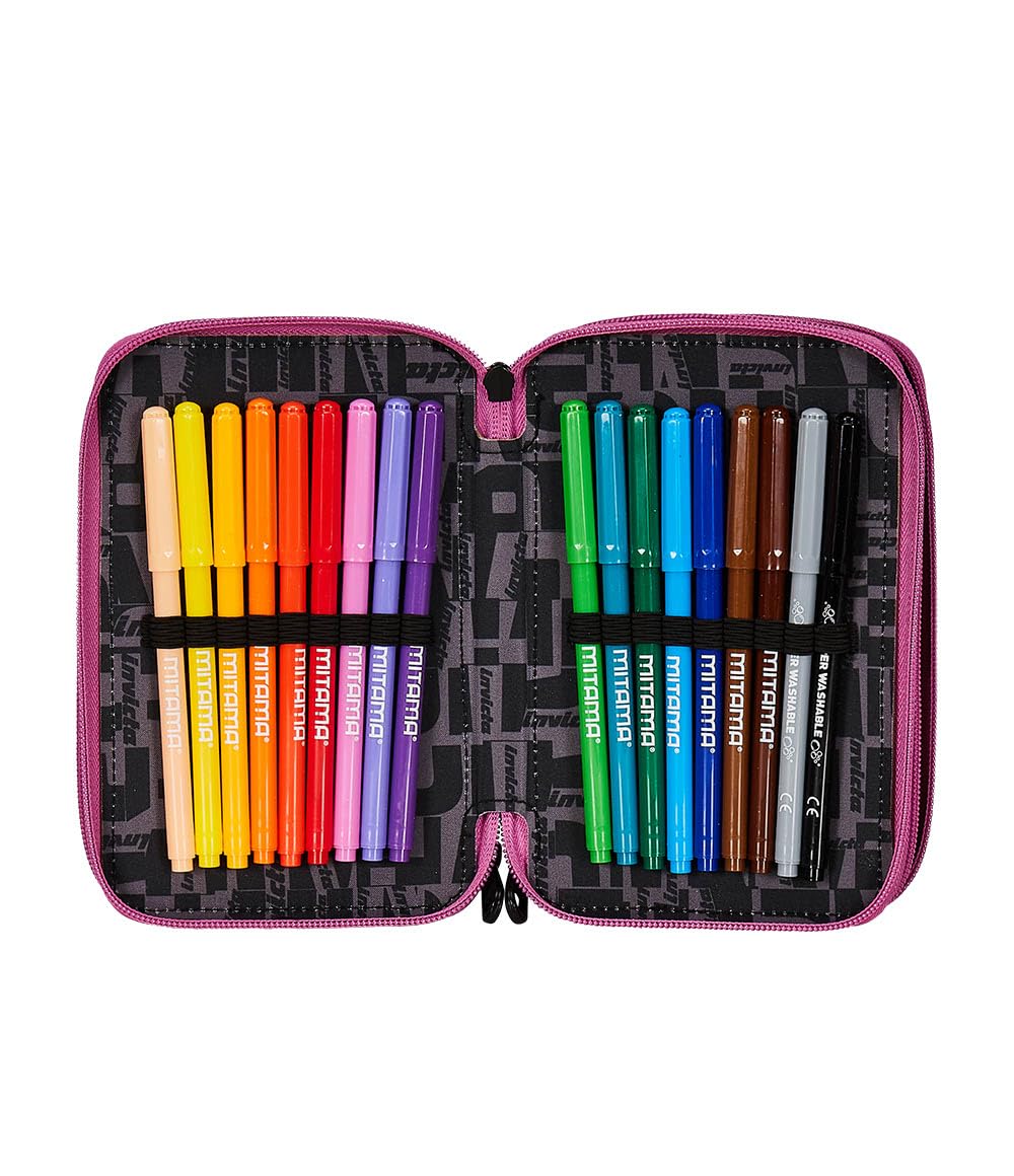 invicta-astuccio-scuola-3-zip-fantasy-rosa-nero-completo-44-pezzi image 3