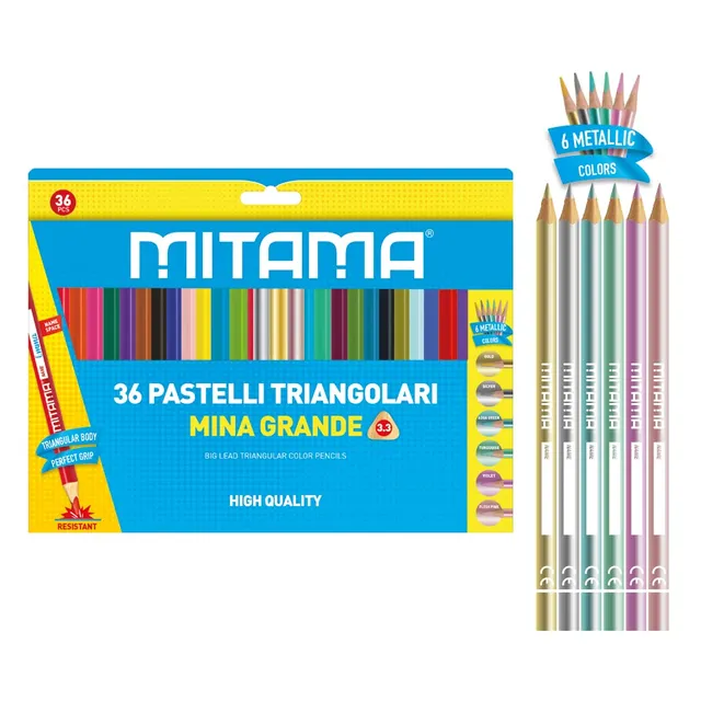 mitama-pastelli-triangolari-36-pezzi-30-brillanti-6-metallizzati-3-3mm image 1