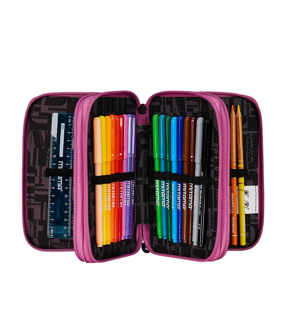 invicta-astuccio-scuola-3-zip-fantasy-rosa-nero-completo-44-pezzi image 2