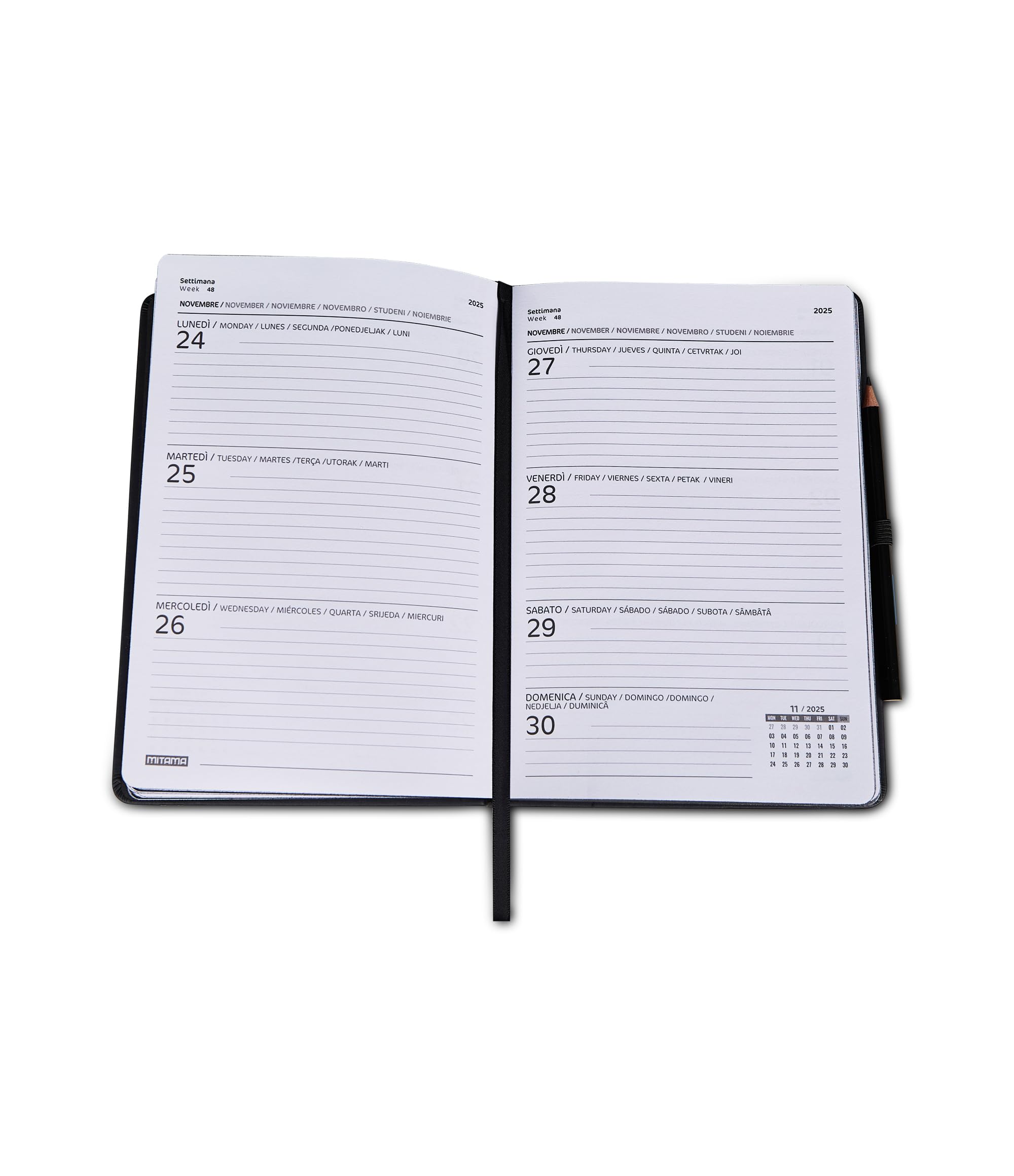 mitama-agenda-settimanale-2026-nera-18-mesi-15x21-cm-con-elastico image 3