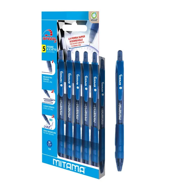 mitama-speed3-penna-a-scatto-semigel-0-7-blu-astuccio-5-pezzi image 1