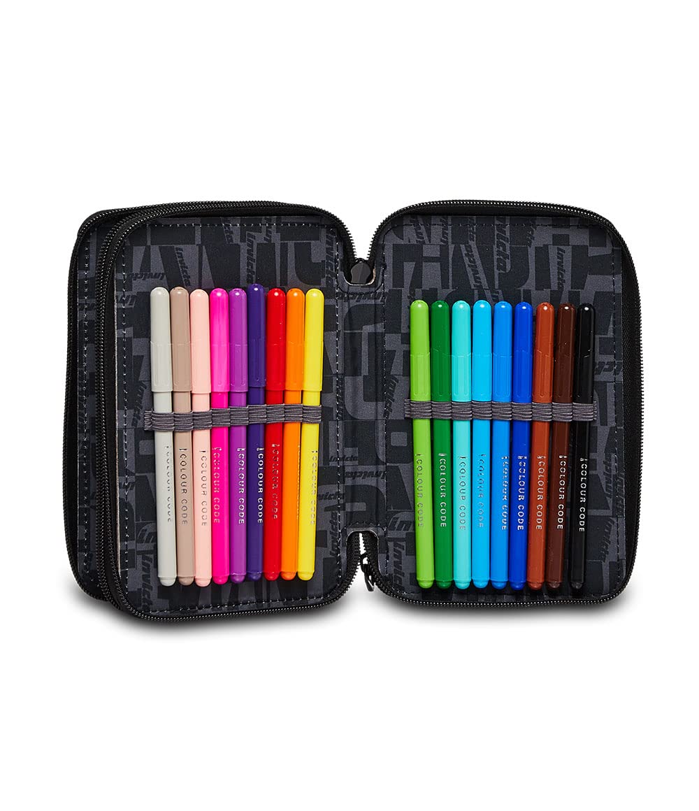 invicta-astuccio-scuola-3-zip-fantasy-viola-triplo-scomparto-completo-44-pezzi image 3
