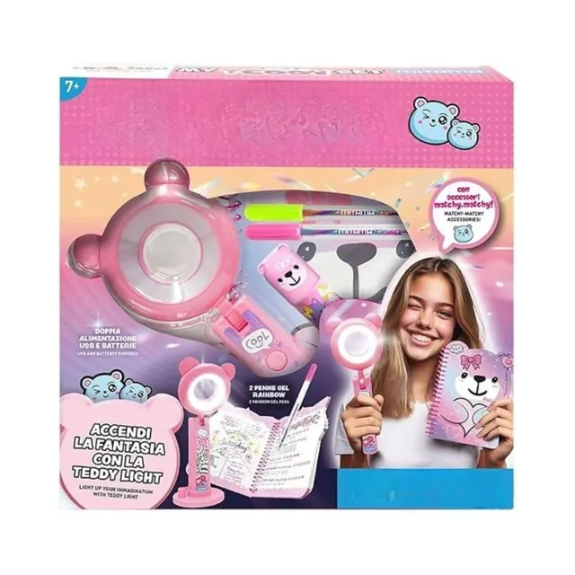 mitama-scatola-my-teddy-set-rosa-con-lampada-teddy-e-cancelleria image 1