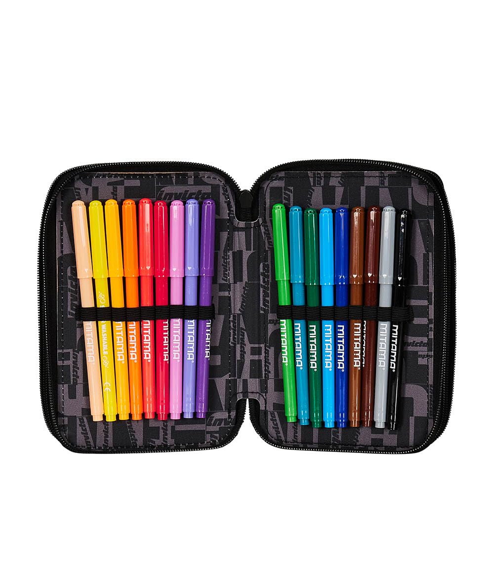 invicta-astuccio-scuola-3-zip-fantasy-blu-nero-44-pezzi image 4