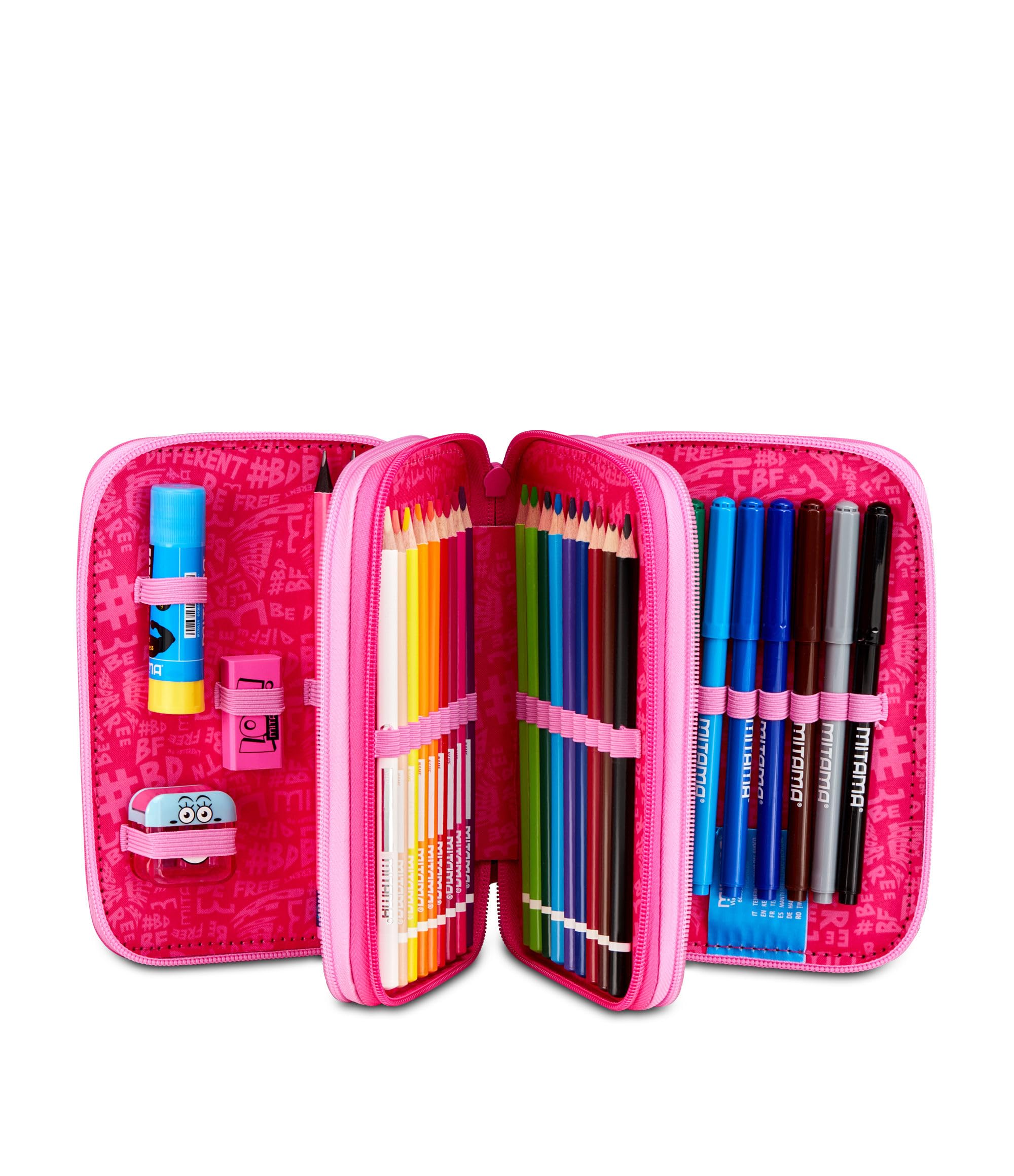 mitama-astuccio-scuola-3-scomparti-triplo-furrypink-47-pz-completo image 2