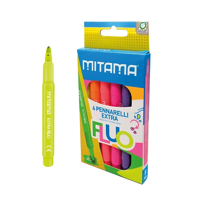 mitama-extra-fluo-pennarelli-punta-maxi-5-mm-astuccio-6-pz-neon image 1
