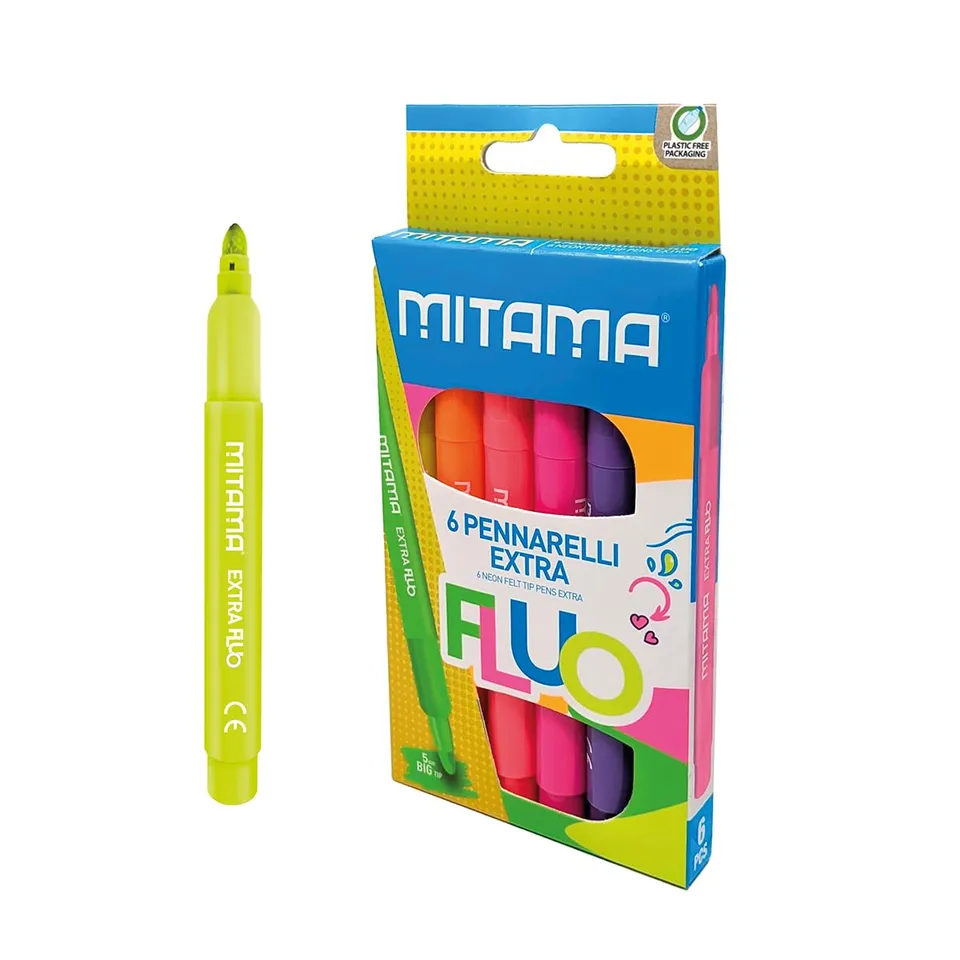 mitama-extra-fluo-pennarelli-punta-maxi-5-mm-astuccio-6-pz-neon image 1